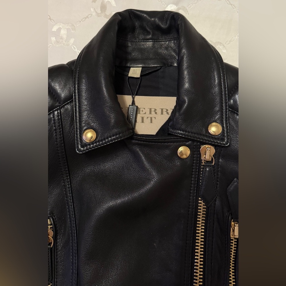 Burberry Brit Black Leather Moto Coat – Size 2/XS - Picture 9 of 13